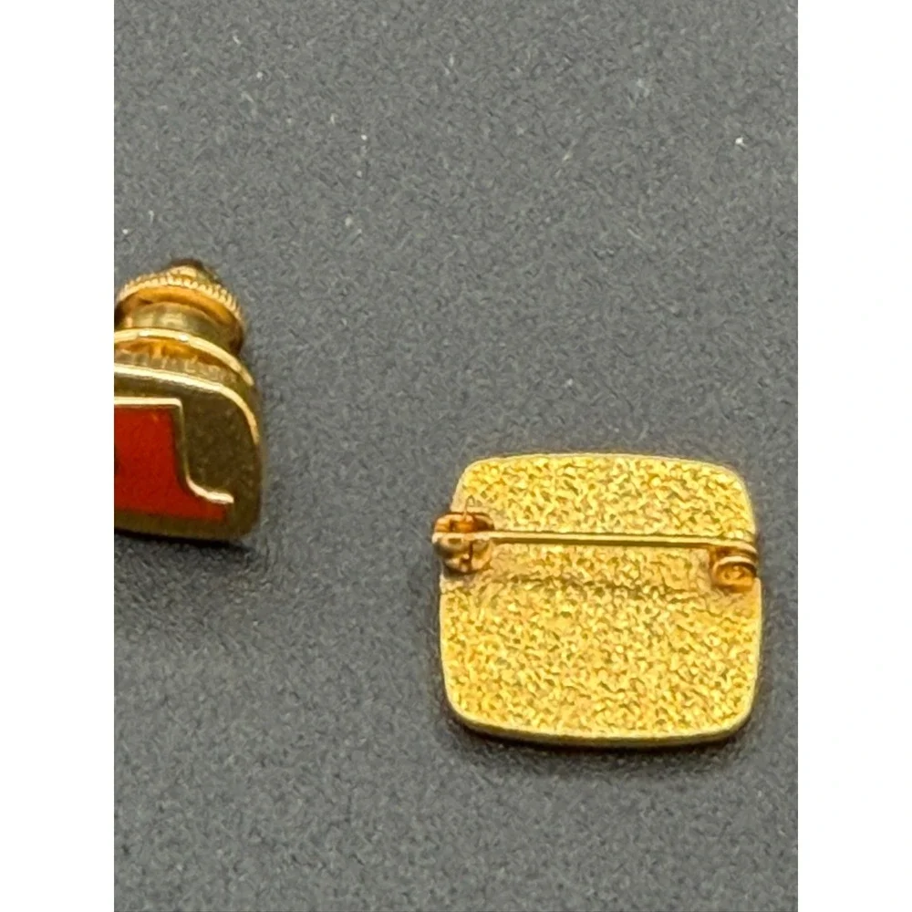 Vintage Red Number 1 Enamel Lapel Pins & Cufflinks Set Gold Tone Screw Back